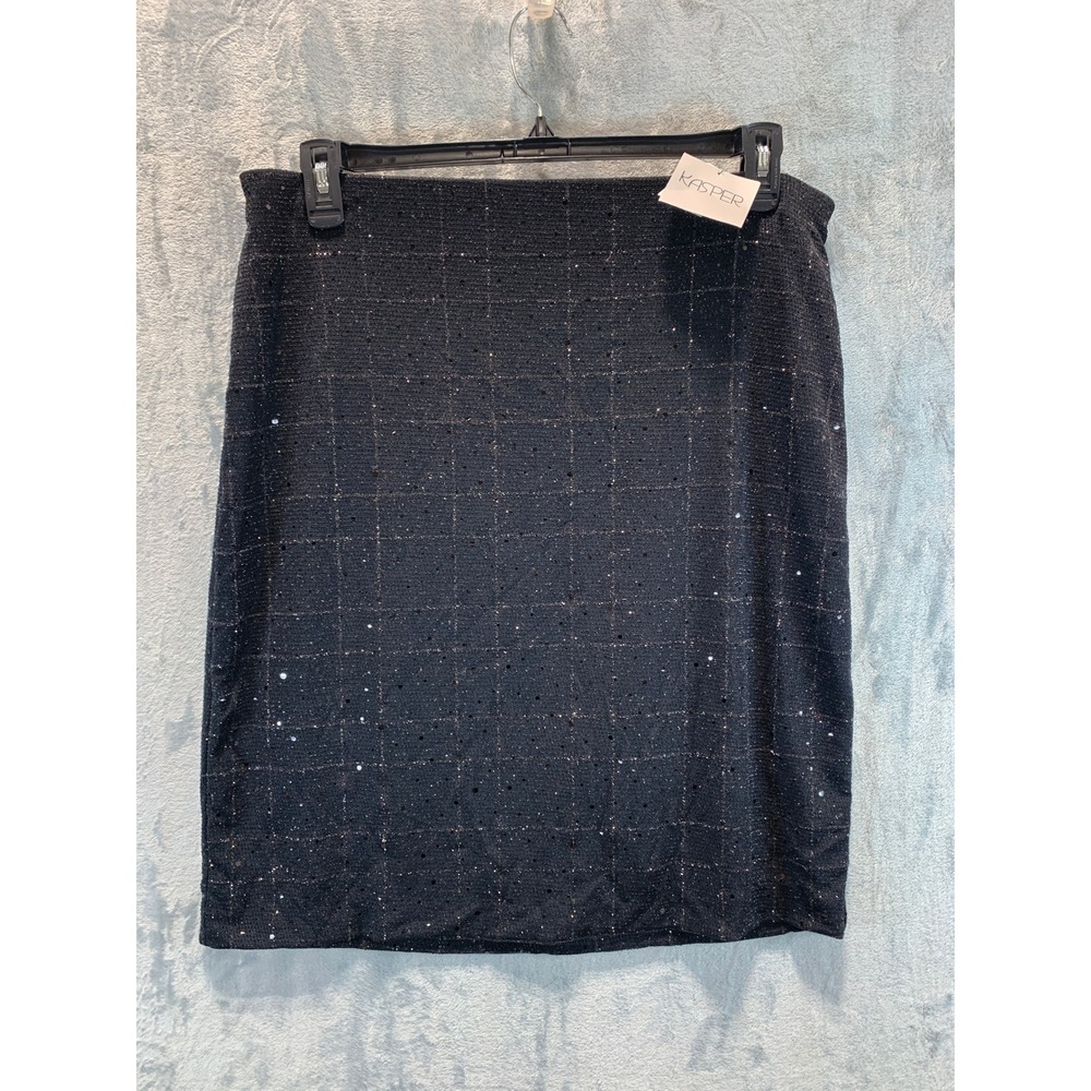 Kasper Womens Black Sequin Metallic Grid Pencil Skirt Size Large NWT